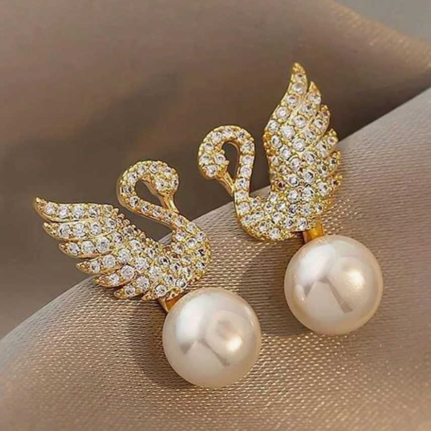 Swan Gold Stud Earrings