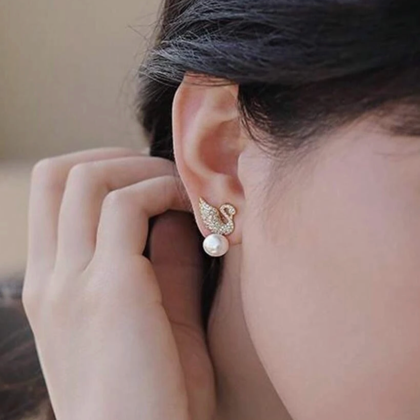 Swan Gold Stud Earrings