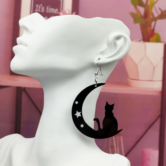 Cat Moon Dangle & Drop Earrings