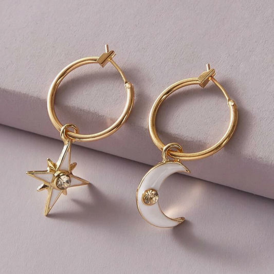 Moon & Star Huggie Hoop Earrings